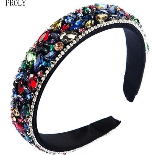 PROLY New Fashion Women Hairband Baroque Hair Accessories Glass Drill Pearls Headband Wide Side Luxurious Headwear