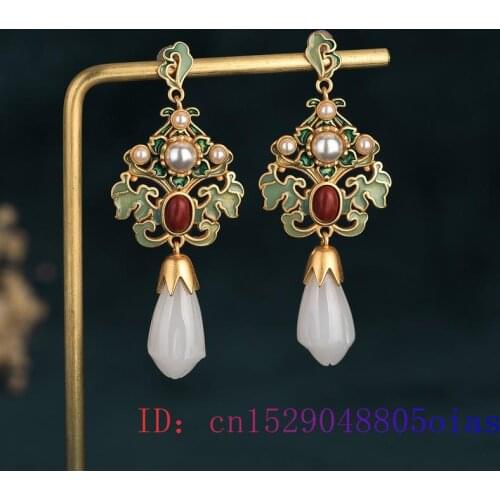 White Jade Flower Ear Studs 925 Silver Chalcedony Jewelry Amulet Women Natural Gemstone Crystal Zircon Charm Earrings Gifts