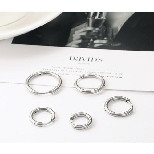 Classic Round Silver Color Hoop Earrings stainless steel Circle Earrings for Women Men Creole Hoop Earings Piercings Jewellery