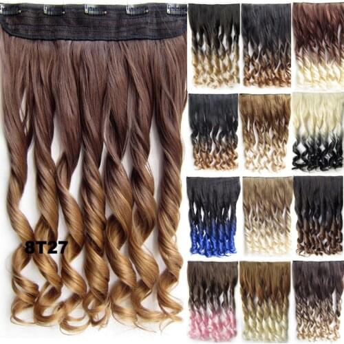 Similler Women Synthetic Hair High Temperature Long Wavy Ombre Hair Extension Clip in Hairpiece Black T 613 Purple Blue 130g