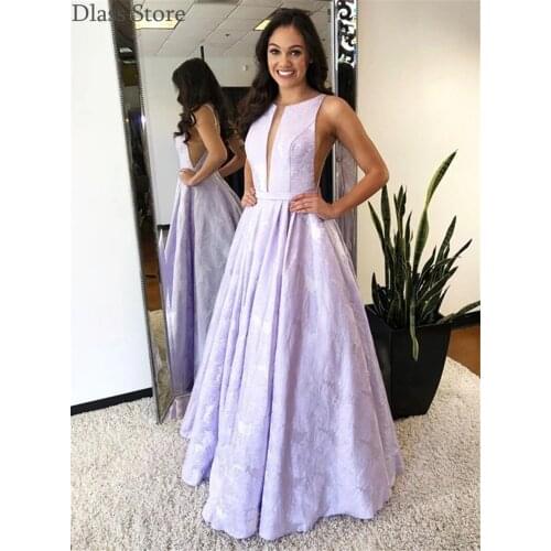 Light Purple Prom Dresses A-line Floor Length Laces Sleeveless Simple O-neck Elegant Formal Evening Dress платья знаменитостей