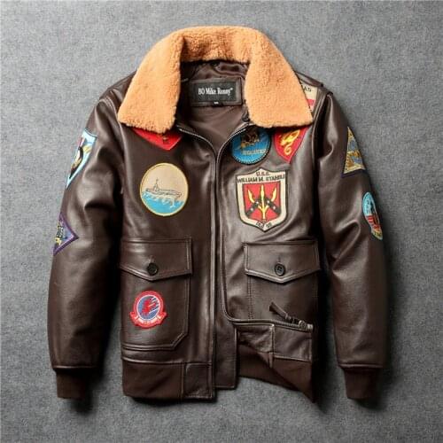 Dark Brown G1 Pilot Leather Jacket Flight Leather Jacket Plus Size Cow skin Man Genuine Leather Jackets Turn Down Collar