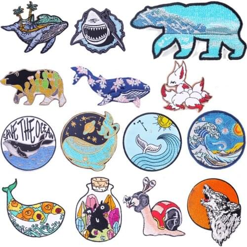 Cute Animals Whale Patch Iron On Embroidered Patches For Clothing Cartoon Patches For Kid Clothes Appliques Stickers T-shirt