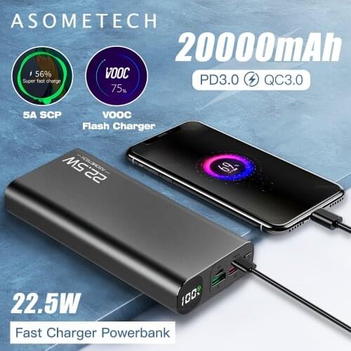 20000mAh Power Bank 22.5W Quick Charge 3.0 5A Powerbank PD USB Type C Portable External Battery Super Fast Charger for iPhone 12