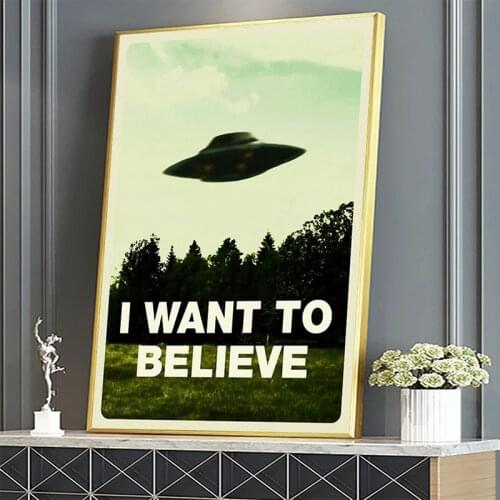 X file canvas painting of UFO TV show I want to believe alien wall art print posters and prints canvas living room decoration