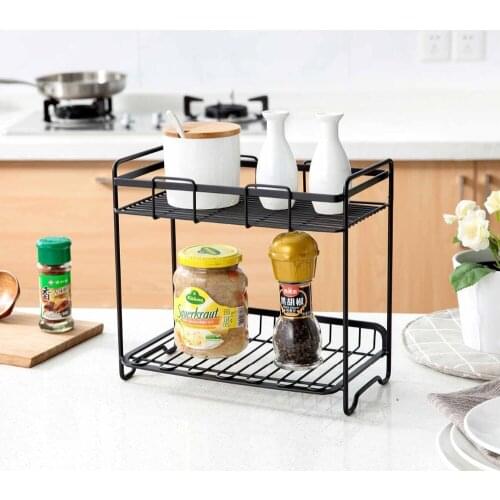 Iron Double Layers Storage Shelf Rack Kitchen Organizer Spice Organizer Condiments Seasoning Pot Holder Bathroom Storage Shelves