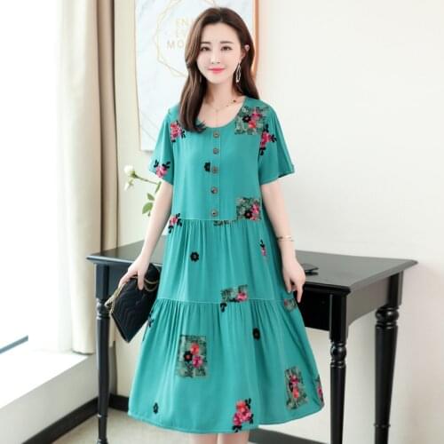2021 Vintage print women summer dresses 6XL casual o-neck short sleeve o-neck floral plus size womens cotton vestidos