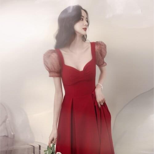Burgundy Bride Elegant Square Neck Toast Dress 2021 New Wedding Dress Sexy Backless Gowns Robe De Soiree