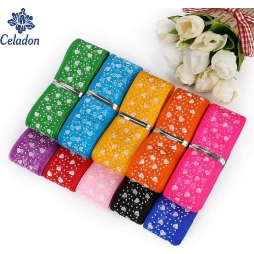 1"28mm Width Heart Printed Organza Lace Ribbon DIY Craft for Packing Bow Garment Sewing Accessories 5yards/10yards