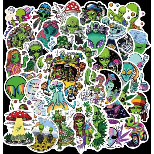 10/50PCS Cool UFO Alien Stickers Laptop Water Bottle Skateboard Guitar Waterproof Aesthetic Graffiti Decal Sticker Packs Kid Toy