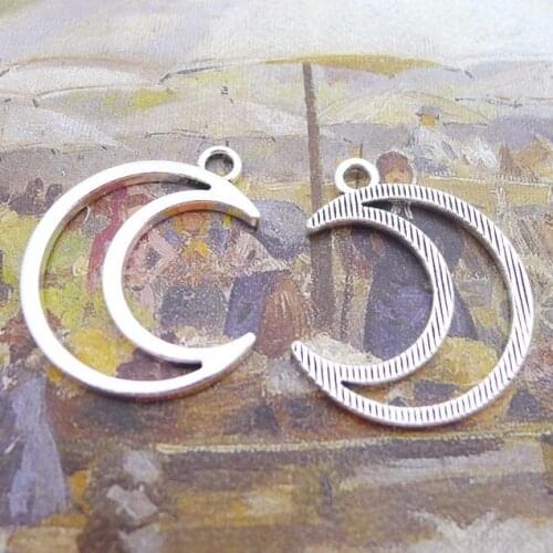 Newest 10 Pieces 24*29mm Mixed Alloy Antique Silver Color Moon Hollow Charms Bracelet Pendant Accessory For DIY Jewelry Making