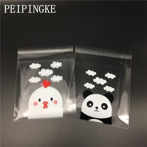 100pcs Panda and chicks Self-adhesive Plastic Cookie Bags Transparent Wedding Gift Candy Bag Christmas Biscuits Packaging