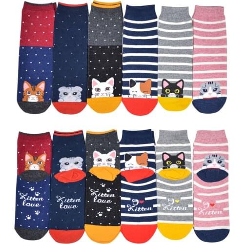 12pair/lot New autumn and winter cartoon socks womens cotton Warm socks cat funny cotton socks women