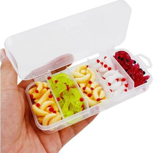 125Pcs Fishing Lure Lifelike Worm Maggot Grub Soft Bait Silicone Artificial Bait Earthworm Baits Smell Shrimp Additive Bass Carp