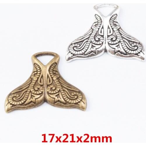 40 pieces of retro metal zinc alloy Fish tail pendant for DIY handmade jewelry necklace making 6953
