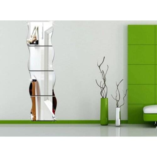 6/12pcs Mirror Wall Sticker Waves Shape Removable Wall Stickers with Self-adhesive For Home Wall Bedroom Make Up Mirrors