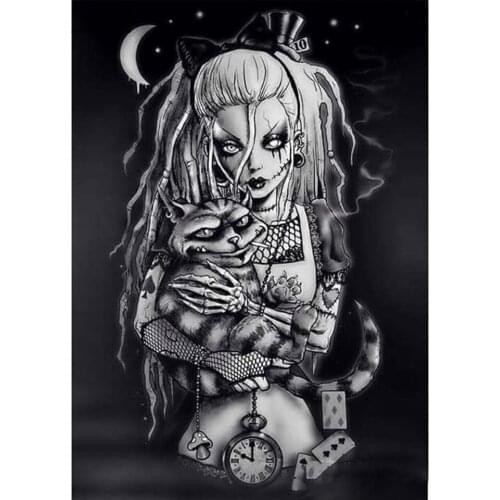 5D DIY Diamond Painting Skull Girl Cat Cross Stitch Full Square Round Diamond Embroidery Cartoon Mosaic Rhinestones Picture Gift