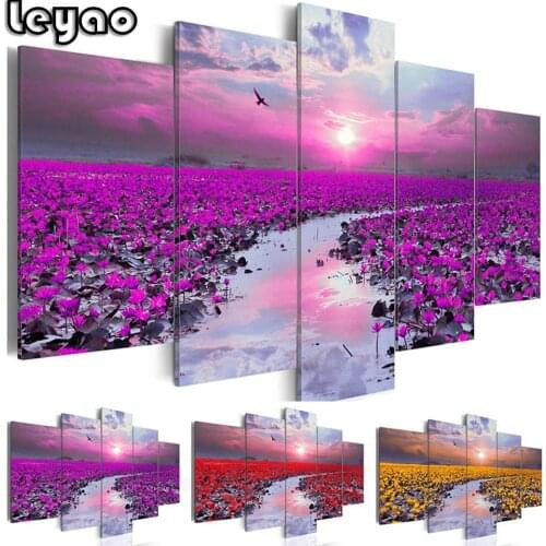 Flowers Diamond painting Nature Landscape Diamond embroidery 5 Pieces diamond mosaic multi-Pictures for Living Room Home Decor