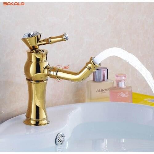 BAKALA New Deck mounted brass and ceramic faucet Bathroom Basin faucet Mixer Tap Gold Sink Faucet Bath Basin Sink Faucet B-1035M