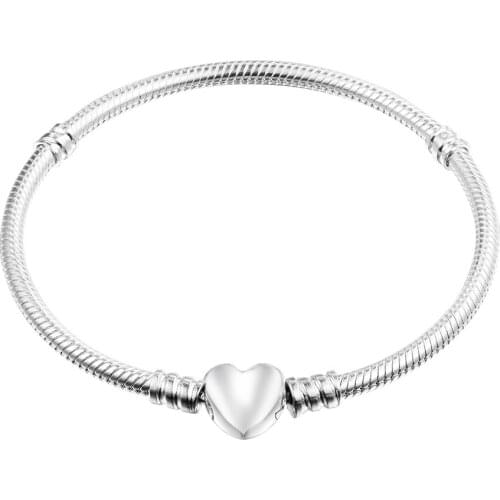 Genuine 925 Sterling Silver Heart Clasp Chain Bracelet Fashion Jewelry Bracelets Bangles for Women DIY Charms Making Pulseras