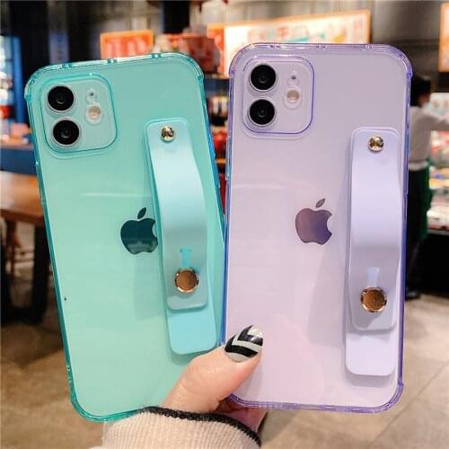 Pink purple Wrist band Case for iphone 11 Pro XR X XS Max 12 8 7 Plus Shockproof Soft TPU Silicone Clear Case Cover