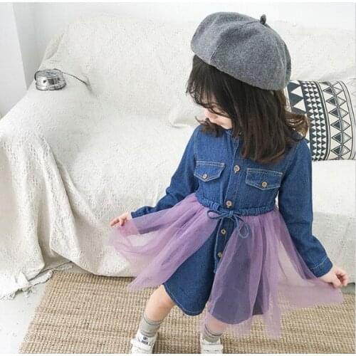 Girl Dress Children Girls Denim Mesh Patchwork Dress Kids Dresses for Girls Baby Girl Cowboy Ball Gown Baby Princess Party Dress