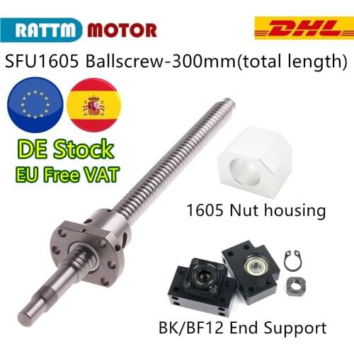 『EU Free Ship』CNC 16mm Shaft SFU1605-300mm Rolled Ball Screw C7 with 1605 Flange Single Ball Nut BK/BF12 End Machined