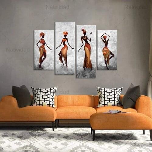 Ethnic Tribal Dancers 4 Pieces of Canvas Posters and Prints Traditional African Women Dancer Home Decoration Posters