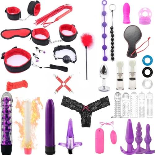 Sex Toys for Women SM Sex Toy Set Handcuffs Whip Spanking Anal Plug Bdsm Kits Vibrator Bondage Gear Sex Games Toys for Adults