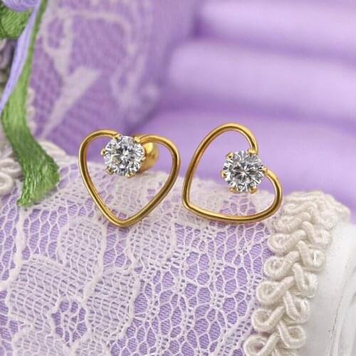 Jisensp Romantic Heart White Zircon Engagement Earrings Wedding Jewelry for Women Stainless Steel Hollow Heart Stud Earrings