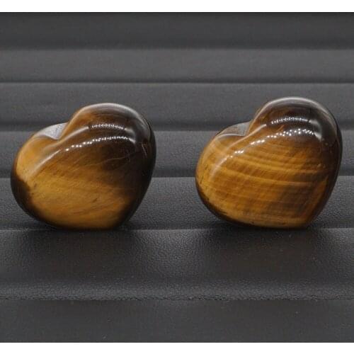 2Pcs Natural Yellow Tiger Eye Crystal Carved 1.2" Heart Shaped Palm Stone Reiki Healing Love Gemstone Gift