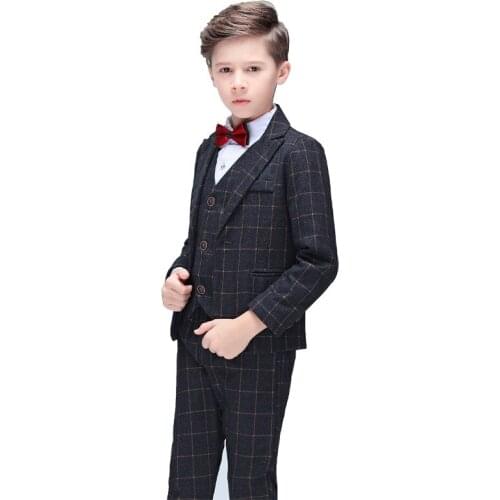 Flower Boys Luxurious Jacket+Vest Pants Bowtie 4pcs Wedding Suit Kids Birthday Dress Children 100% High Quality Party Costume