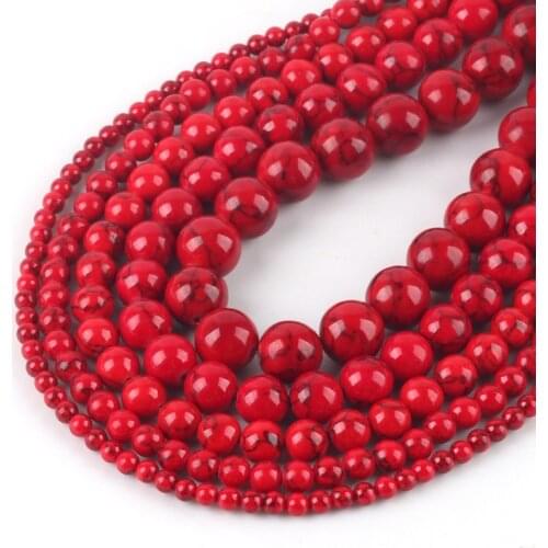 Red Turquoises Beads Smooth Round Loose Spacer Bead for Jewelry DIY Making Bracelet Earrings Accessories