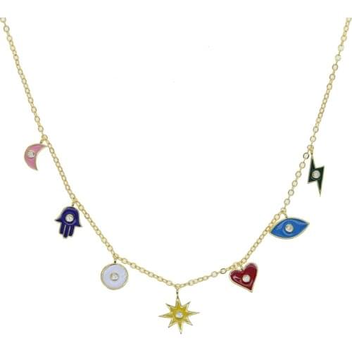 Colorful Enamel Charm Girl Women Jewelry Lovely Moon Eye Hand Bolt Heart Charms Gorgeous Women Choker Necklace