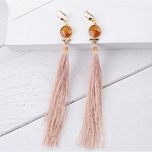 Handmade Round Resin Gem Long Tassel Earrings Online Shopping India Ethnic Earrings Fashion Women Jewelry