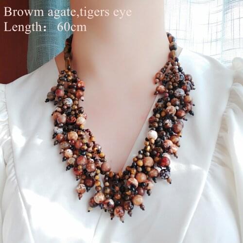 Lii Ji Real Stone Necklace Tigers eye Agates Pearl Statement Necklace Women Jewelry Gift