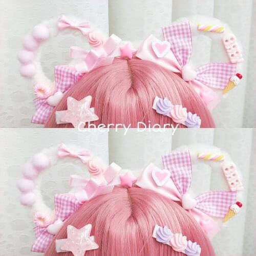 Handmade Cute Plush Bow Bear Ear Hair Band KC Japanese Style Sweet Lovely Lolita Headband Headdress Lo Niang Pink Soft Girl