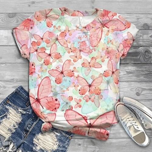 Printed fashion T-shirt bat no collar womens top loose casual large short sleeve girl style Blouse Рубашки Футболки с коротким