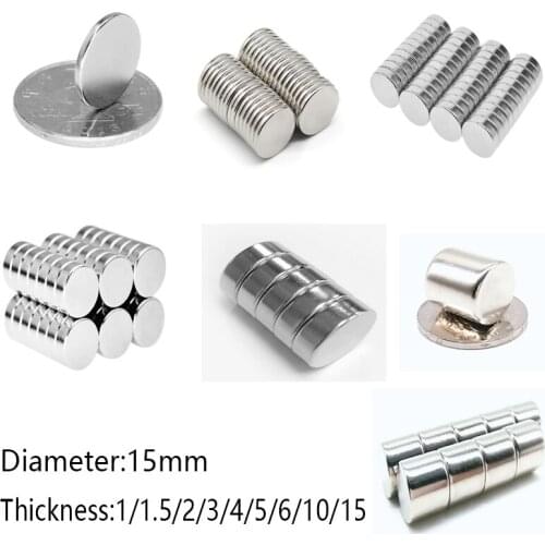 Strong Round Magnets Rare-earth Neodymium Magnets Permanent Magnetics Diameter 15mm Thickness 1/1.5/2/3/4/5/6/10/15mm