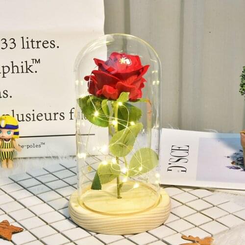 Novelty Red Gold Foil Galaxy Rose Flower LED Light Artificial Flowers In Glass Dome Mother Day Valentine Gift for Girls Mothers