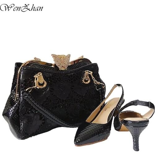 New Lace Rose Flower Large-capacity Women Handbag with Comfortable Heel Shoes Women High Heels All-match Style 36-43 Hot WENZHAN