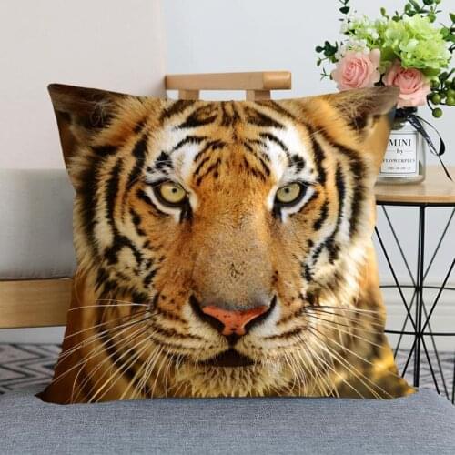 New Arrival Tiger Animal Pillowcase Wedding Decorative Pillow Cover Custom Printed Soft Satin Fabric Pillow Cases Not Fade