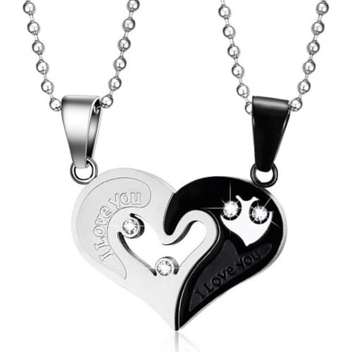 4 Style Heart Couple Necklaces for Lovers I Love You 1/2 Romantic Necklace Pendant Stainless Steel Paired Suspension Necklace
