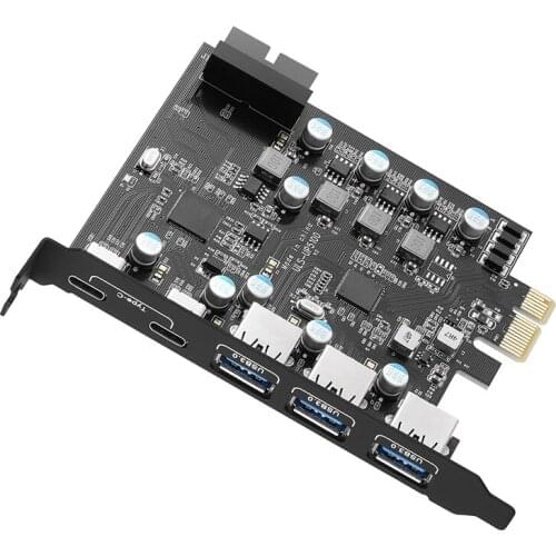 PCIE To USB 3.0 2Port Type C 3Port Type A 5 Ports 5Gbps Expansion Card with Internal 19pin Sata Cable Power Connector Adapter