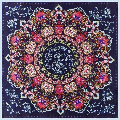 Retro flower print women twill silk scarf ladies shawls and wraps designer Brand Square Bandana muslim headscarf hijab foulard