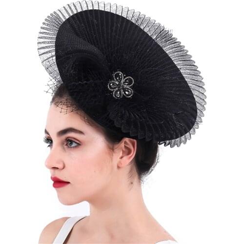 Black White Imitation Sinamay Large Party Fascinator Hat Formal Dress Wedding Bridal Mesh Top Hat Ladies Occasion Headpiece