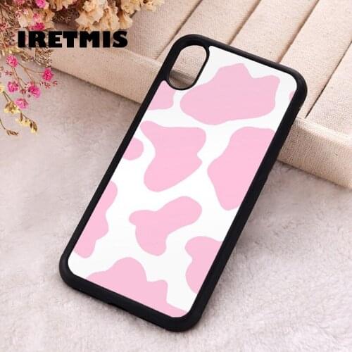 Iretmis 5 5S SE 2020 Phone Cover Case for iPhone 6 6S 7 8 Plus X Xs XR 11 12 Mini Pro Max Silicone Pink Cow Print