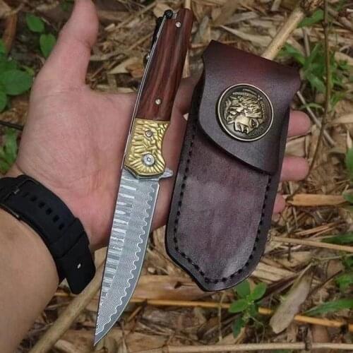 Hand made VG10 Damascus Steel Folding knife hunting knife Outdoor wood handle with Portable knife Tools Sharp