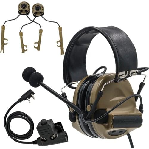 Tactical Headset COMTAC II Noise Reduction Pickup Airsoft Headphone Hunting Shooting Earmuffs+Tactical U94 Ptt+ARC Rail Adapter