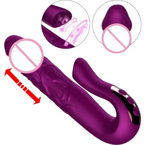 Telescopic Rotation AV Stick Clitoris Stimulator Dildo Vibrator Sex Toys for Women G-spot Massage Tongue Licking